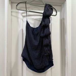 MM Couture by Miss Me Midnight Blue One Shoulder Blouse Size Medium